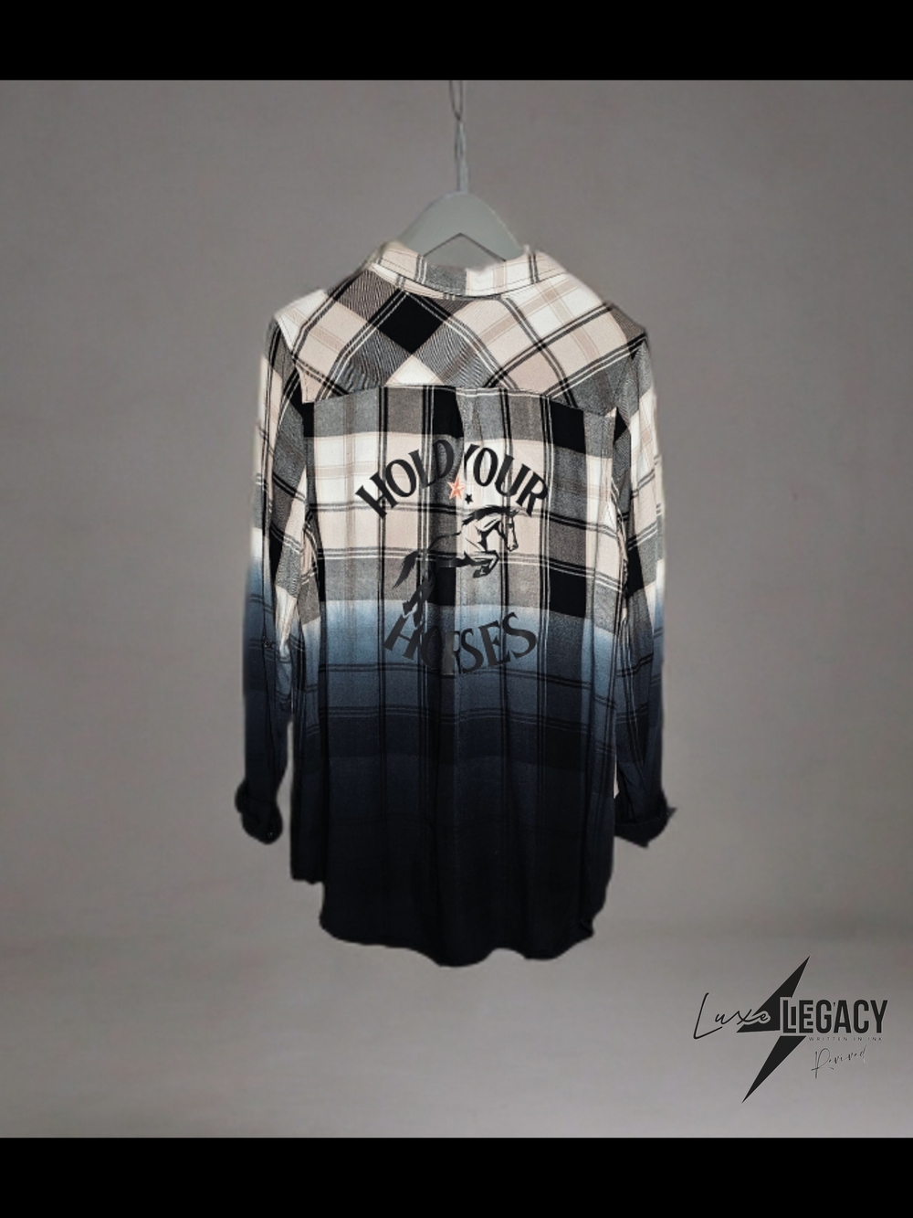 Ombré Flannl Button-Down Shirt With Patches And Embellishmnts